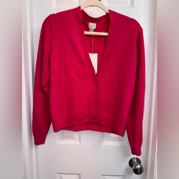 a. new day NEW (Cashmere Like) Women’s Pink Button Up V-Neck Sweaters Cardigan - Picture 4 of 11